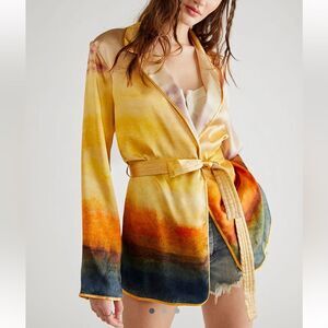 Free People Pissaro Jacket Tye Dye Silk Blazer Size 10